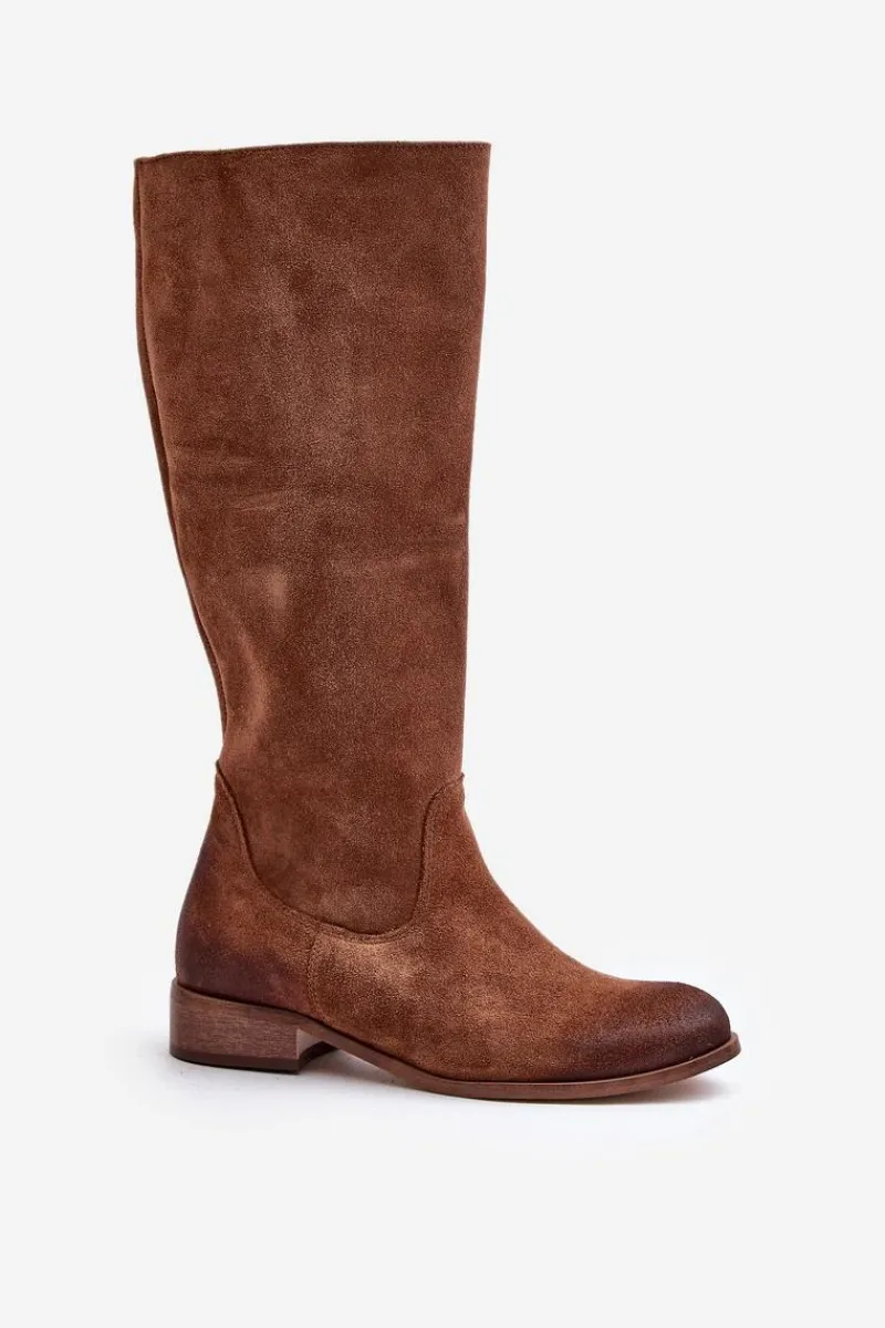 Kozaki Płaskie|Kozaki Przed Kolano>Zazoo Zamszowe Kozaki Damskie Do Połowy Łydki Na Zamek Lewski 3616 Brązowe Brązowy