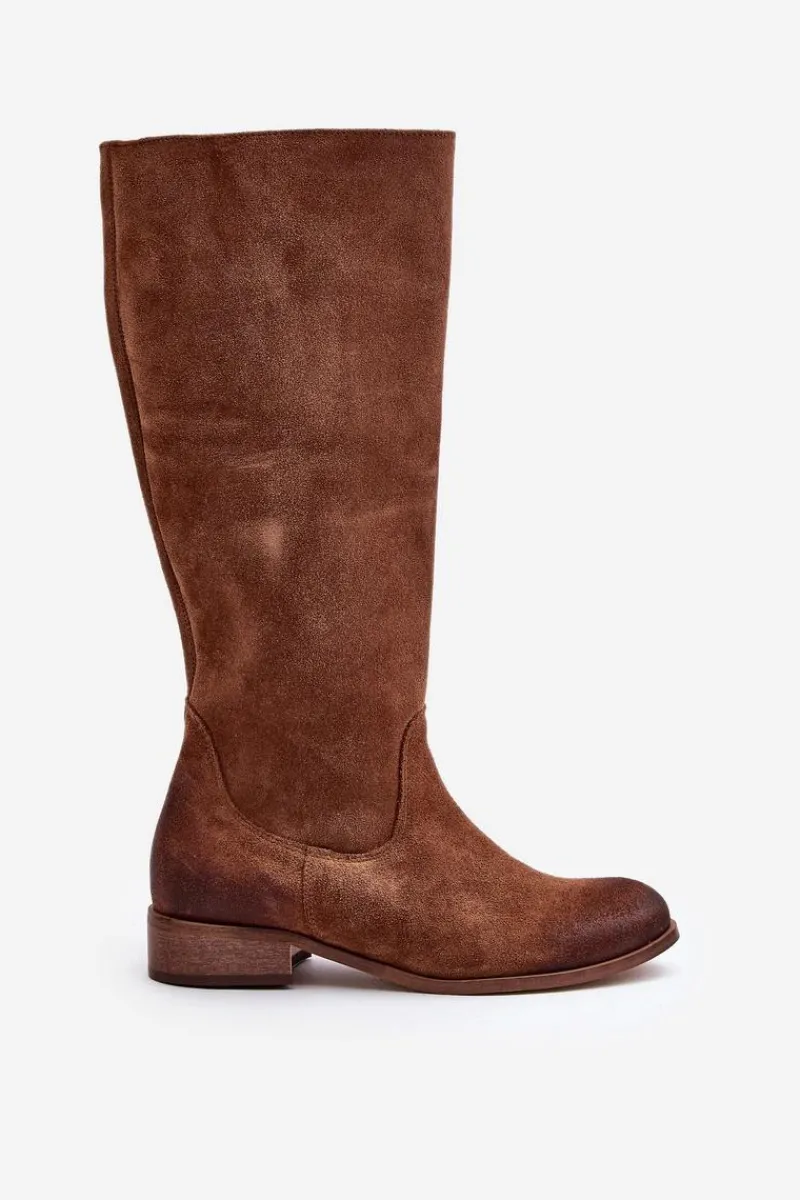 Kozaki Płaskie|Kozaki Przed Kolano>Zazoo Zamszowe Kozaki Damskie Do Połowy Łydki Na Zamek Lewski 3616 Brązowe Brązowy