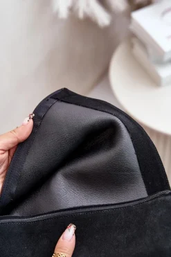 Outlet Zazoo Zamszowe Kozaki Damskie Do Połowy Łydki Na Zamek Lewski 3616 Czarne Czarny