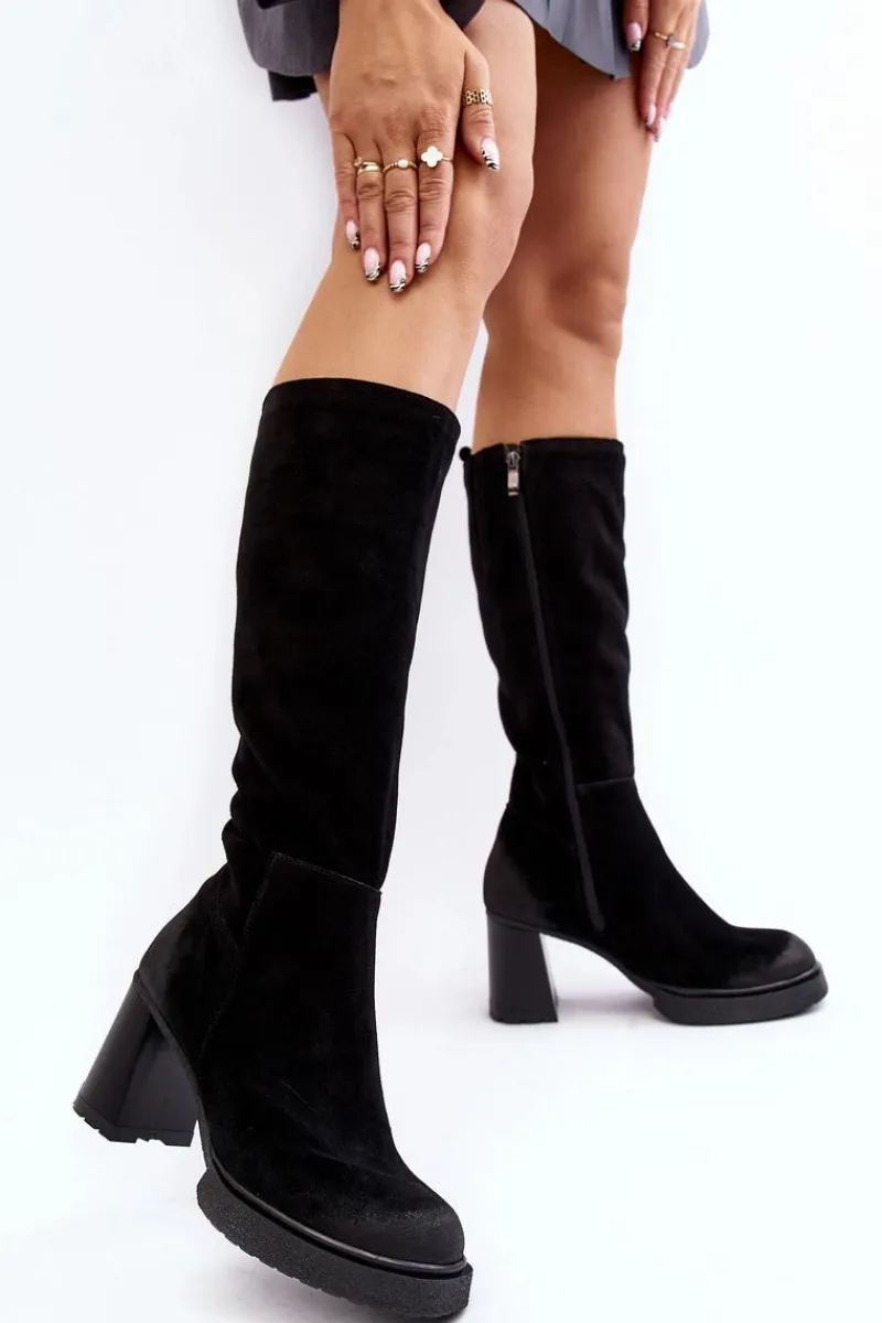Online Zamszowe Kozaki Damskie Na Słupku Przed Kolano Lemar Czarne Ceraxa Damskie Kozaki Ocieplane|Kozaki Na Słupku