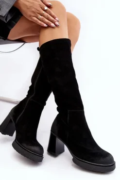Online Zamszowe Kozaki Damskie Na Słupku Przed Kolano Lemar Czarne Ceraxa Damskie Kozaki Ocieplane|Kozaki Na Słupku