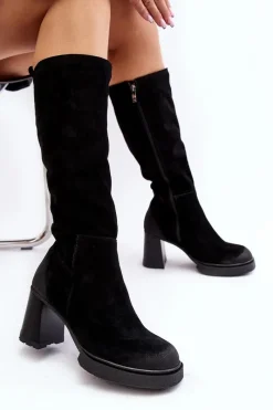 Online Zamszowe Kozaki Damskie Na Słupku Przed Kolano Lemar Czarne Ceraxa Damskie Kozaki Ocieplane|Kozaki Na Słupku