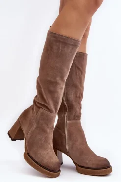 Kozaki Przed Kolano|Kozaki Na Obcasie>Boto Zamszowe Kozaki Damskie Na Słupku Przed Kolano Brązowe Lemar Ceraxa