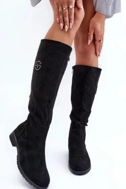 Best Zamszowe Kozaki Damskie Na Płaskim Obcasie Czarne Albuna Damskie Kozaki Płaskie|Kozaki Przed Kolano