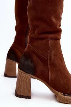 Best Zamszowe Kozaki Damskie Na Słupku Przed Kolano Lemar Ciemnobrązowe Ceraxa Damskie Kozaki Ocieplane|Kozaki Na Słupku