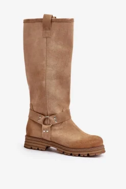 Zazoo Zamszowe Kozaki Damskie Przed Kolano Lewski 3615 Beżowe