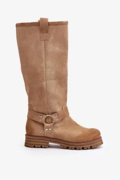 Zazoo Zamszowe Kozaki Damskie Przed Kolano Lewski 3615 Beżowe