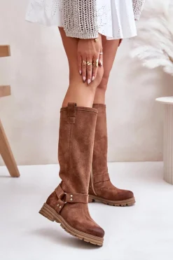 Kozaki Płaskie|Brązowe Kozaki Damskie>Zazoo Zamszowe Kozaki Damskie Przed Kolano Lewski 3615 Brązowe