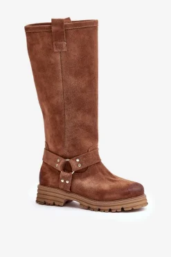 Kozaki Płaskie|Brązowe Kozaki Damskie><noscript><img width=