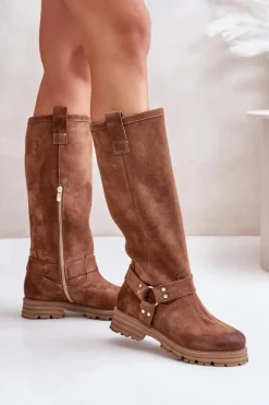 Kozaki Płaskie|Brązowe Kozaki Damskie><noscript><img width=