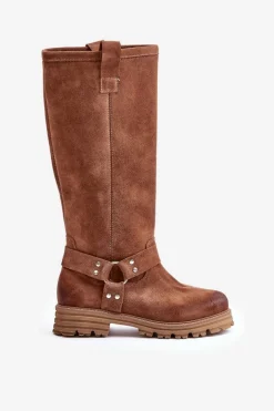 Kozaki Płaskie|Brązowe Kozaki Damskie><noscript><img width=