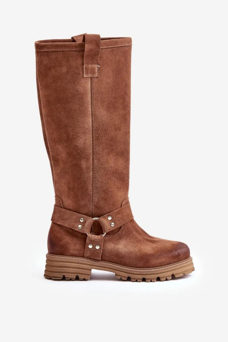 Kozaki Płaskie|Brązowe Kozaki Damskie>Zazoo Zamszowe Kozaki Damskie Przed Kolano Lewski 3615 Brązowe