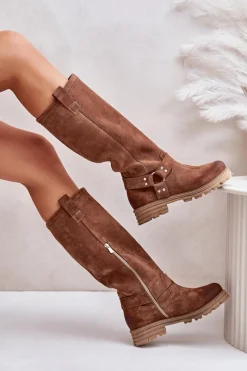 Kozaki Płaskie|Brązowe Kozaki Damskie><noscript><img width=