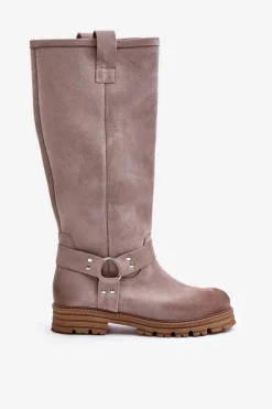 Best Zazoo Zamszowe Kozaki Damskie Przed Kolano Lewski 3615 Cappucino Beżowy