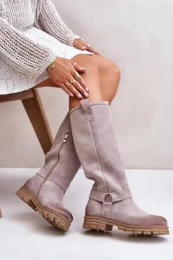 Best Zazoo Zamszowe Kozaki Damskie Przed Kolano Lewski 3615 Cappucino Beżowy