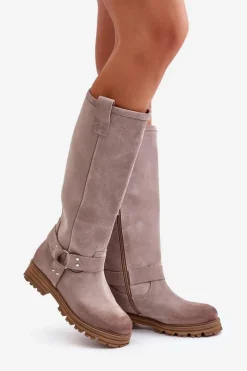 Best Zazoo Zamszowe Kozaki Damskie Przed Kolano Lewski 3615 Cappucino Beżowy