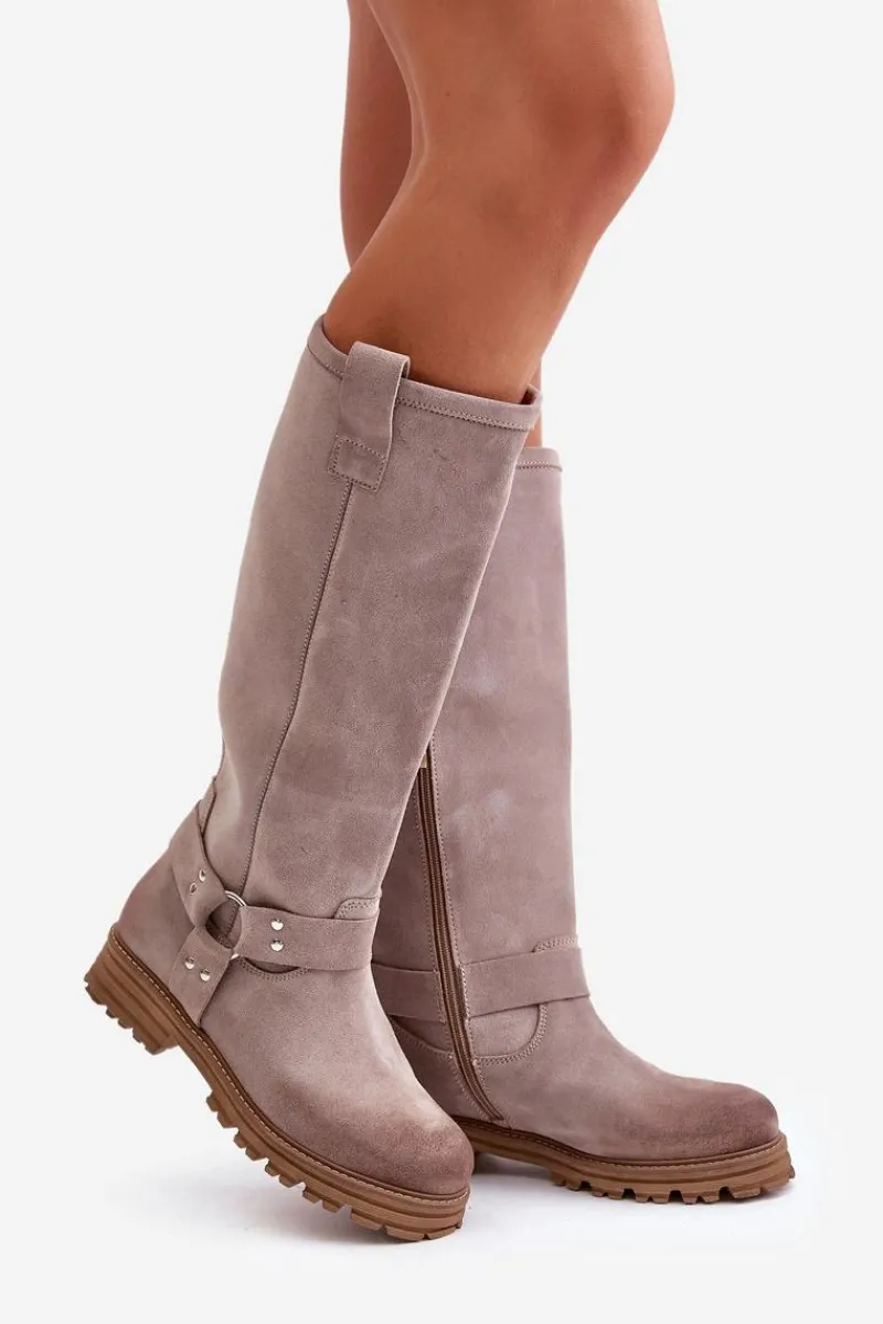 Best Zazoo Zamszowe Kozaki Damskie Przed Kolano Lewski 3615 Cappucino Beżowy