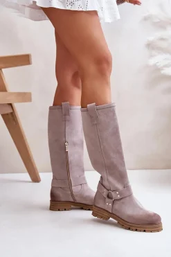 Best Zazoo Zamszowe Kozaki Damskie Przed Kolano Lewski 3615 Cappucino Beżowy