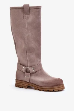 Best Zazoo Zamszowe Kozaki Damskie Przed Kolano Lewski 3615 Cappucino Beżowy