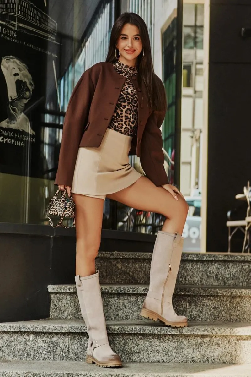 Best Zazoo Zamszowe Kozaki Damskie Przed Kolano Lewski 3615 Cappucino Beżowy