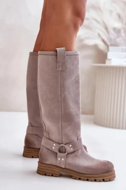 Best Zazoo Zamszowe Kozaki Damskie Przed Kolano Lewski 3615 Cappucino Beżowy