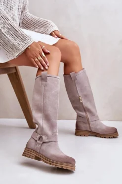 Best Zazoo Zamszowe Kozaki Damskie Przed Kolano Lewski 3615 Cappucino Beżowy