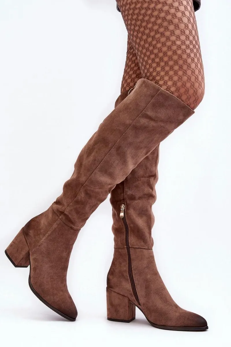 Kozaki Na Obcasie|Kozaki Zamszowe>Buty damskie Vinceza Zamszowe Kozaki Damskie Za Kolano Beżowe Favana