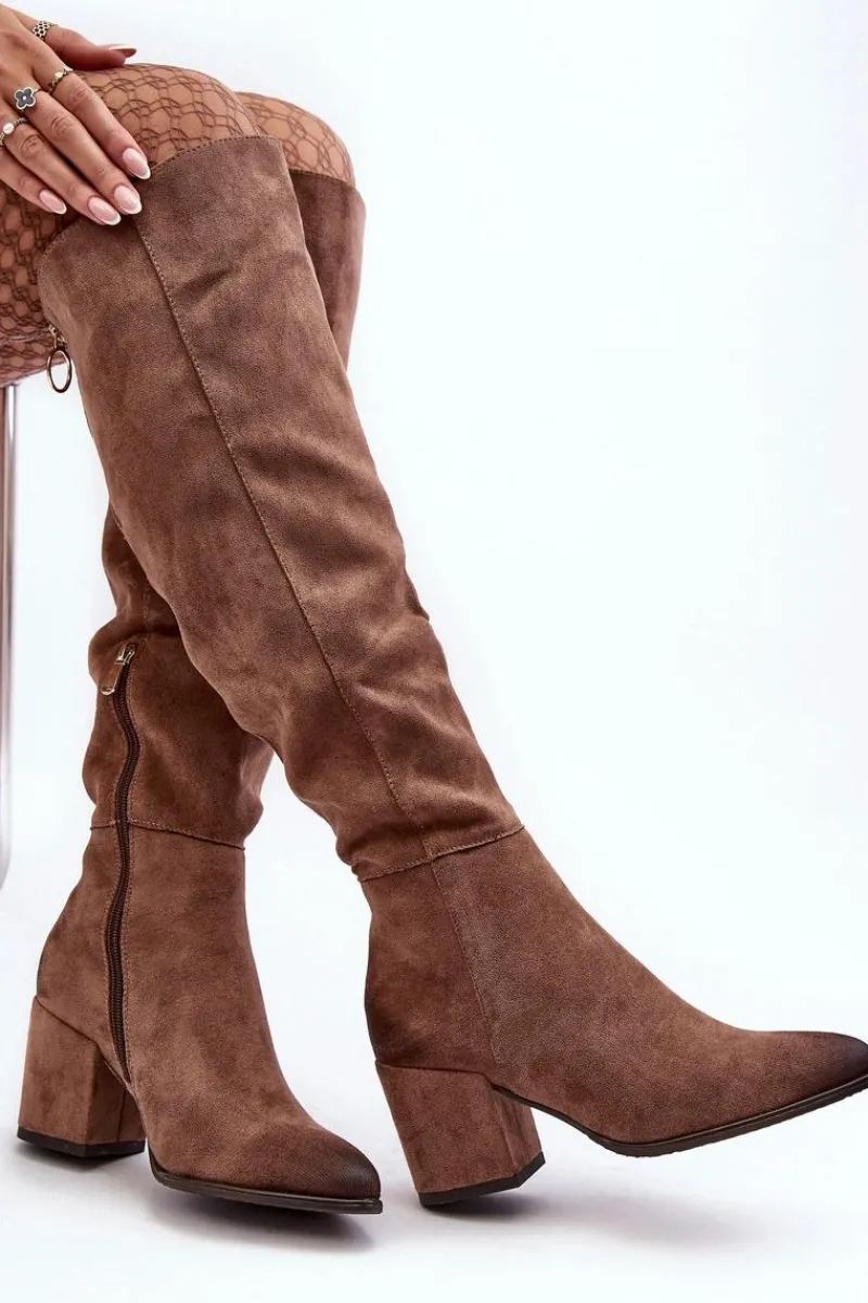 Kozaki Na Obcasie|Kozaki Zamszowe>Buty damskie Vinceza Zamszowe Kozaki Damskie Za Kolano Beżowe Favana