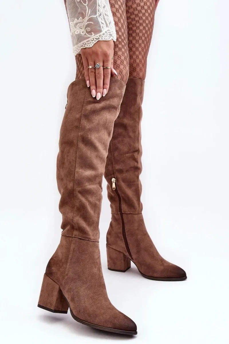 Kozaki Na Obcasie|Kozaki Zamszowe>Buty damskie Vinceza Zamszowe Kozaki Damskie Za Kolano Beżowe Favana