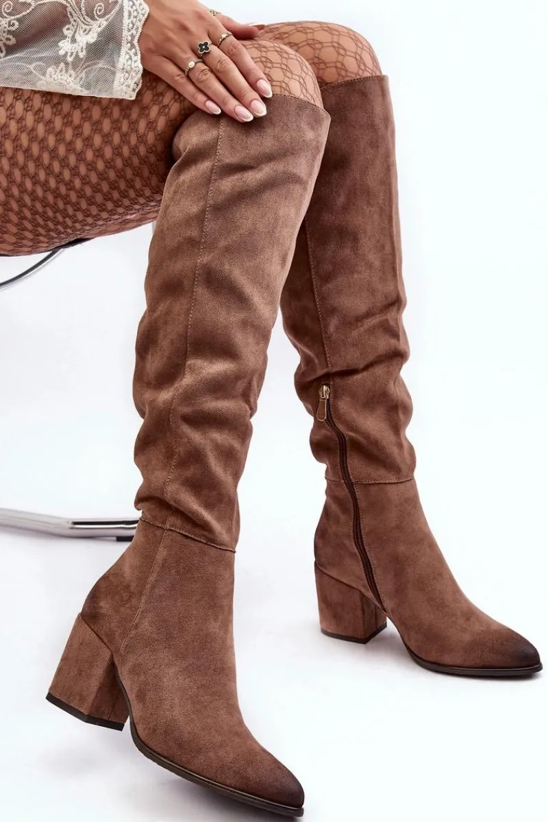 Kozaki Na Obcasie|Kozaki Zamszowe>Buty damskie Vinceza Zamszowe Kozaki Damskie Za Kolano Beżowe Favana