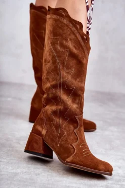 Online Boto Zamszowe Kozaki Do Kolana Brązowe Andreia