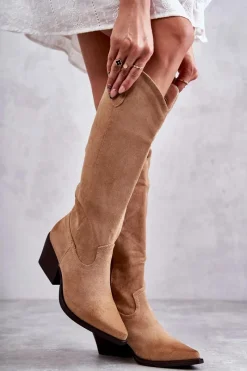 Kozaki Wiosenne|Kozaki Przed Kolano>Boto Zamszowe Kozaki Kowbojki Beżowe Casey