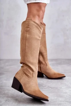 Kozaki Wiosenne|Kozaki Przed Kolano>Boto Zamszowe Kozaki Kowbojki Beżowe Casey