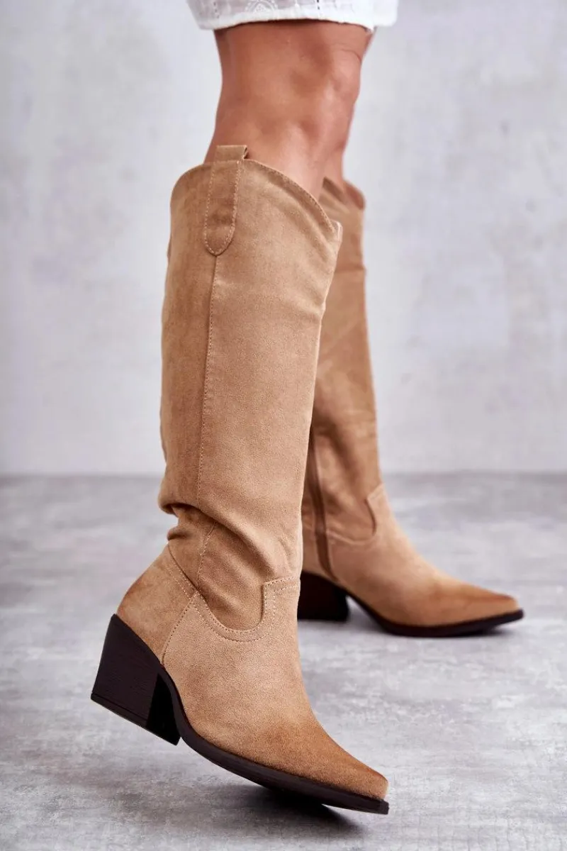 Kozaki Wiosenne|Kozaki Przed Kolano>Boto Zamszowe Kozaki Kowbojki Beżowe Casey