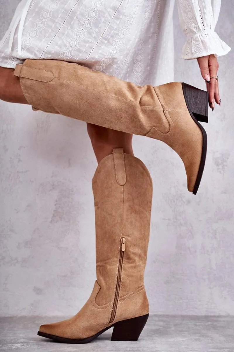 Kozaki Wiosenne|Kozaki Przed Kolano>Boto Zamszowe Kozaki Kowbojki Beżowe Casey