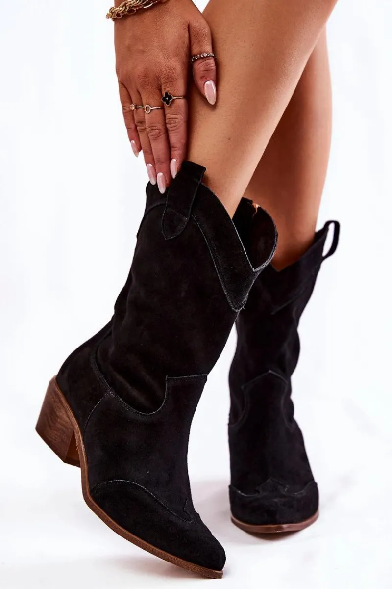 Discount Boto Zamszowe Kozaki Kowbojki Lewski Shoes 3198 Czarne