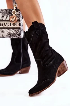 Discount Boto Zamszowe Kozaki Kowbojki Lewski Shoes 3198 Czarne