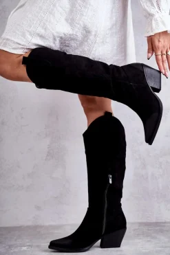 Discount Boto Zamszowe Kozaki Kowbojki Czarne Casey