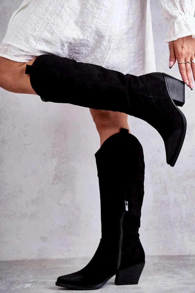 Discount Boto Zamszowe Kozaki Kowbojki Czarne Casey