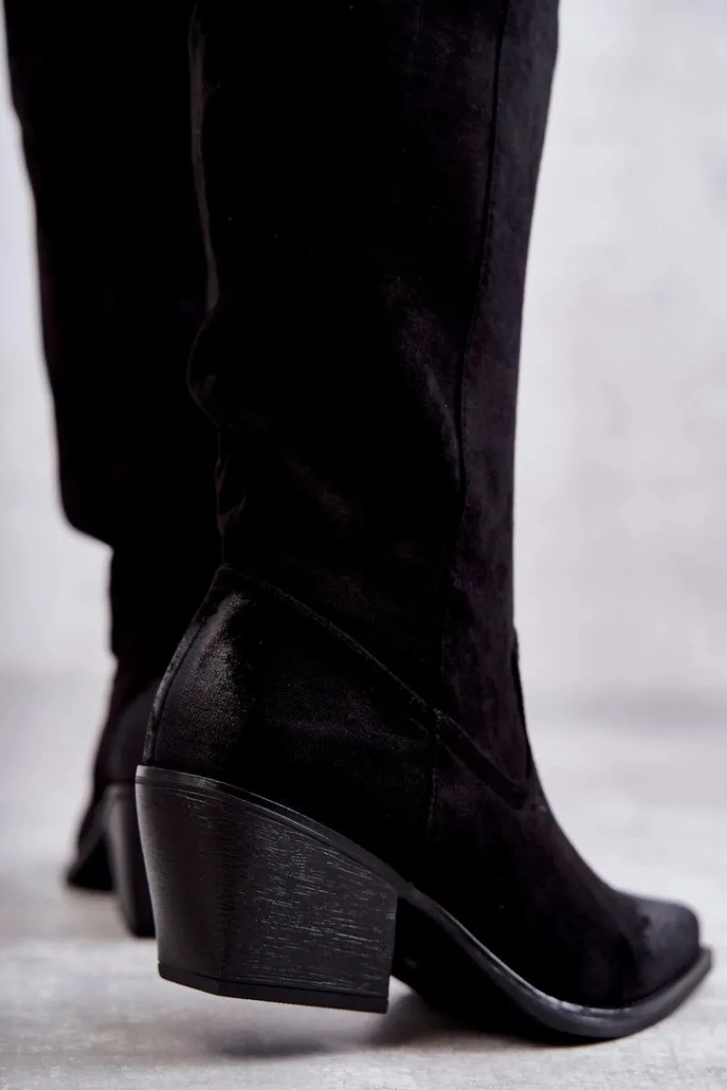 Discount Boto Zamszowe Kozaki Kowbojki Czarne Casey