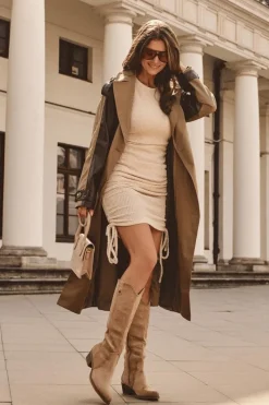 New Boto Zamszowe Kozaki Kowbojki Na Niskim Obcasie Beżowe Lunah