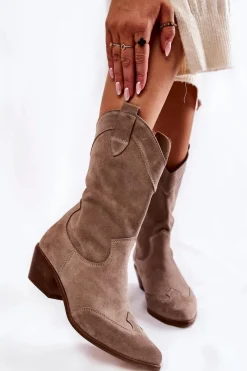 Kozaki Wiosenne|Kozaki Przed Kolano>Boto Zamszowe Kozaki Kowbojki Lewski Shoes 3198 Cappucino