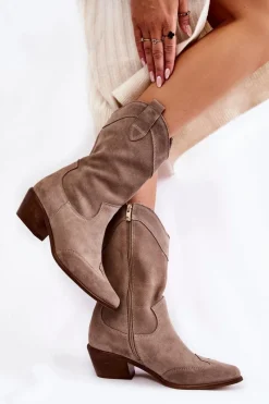 Kozaki Wiosenne|Kozaki Przed Kolano>Boto Zamszowe Kozaki Kowbojki Lewski Shoes 3198 Cappucino