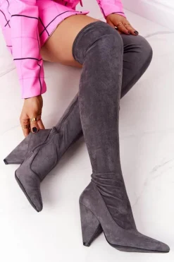 Boto Zamszowe Kozaki Na Obcasie Lu Boo Szare Szary