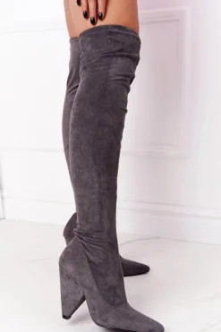 Boto Zamszowe Kozaki Na Obcasie Lu Boo Szare Szary