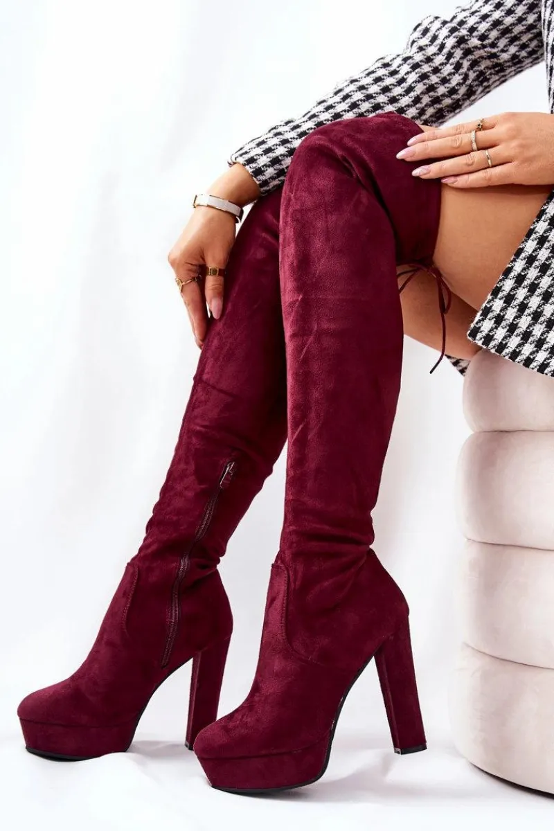 Kozaki Wiosenne|Kozaki Za Kolano>Boto Zamszowe Kozaki Na Obcasie Bordowe Minesa