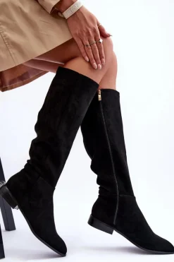 Online Boto Zamszowe Kozaki Na Płaskim Obcasie Czarne Eelin Czarny