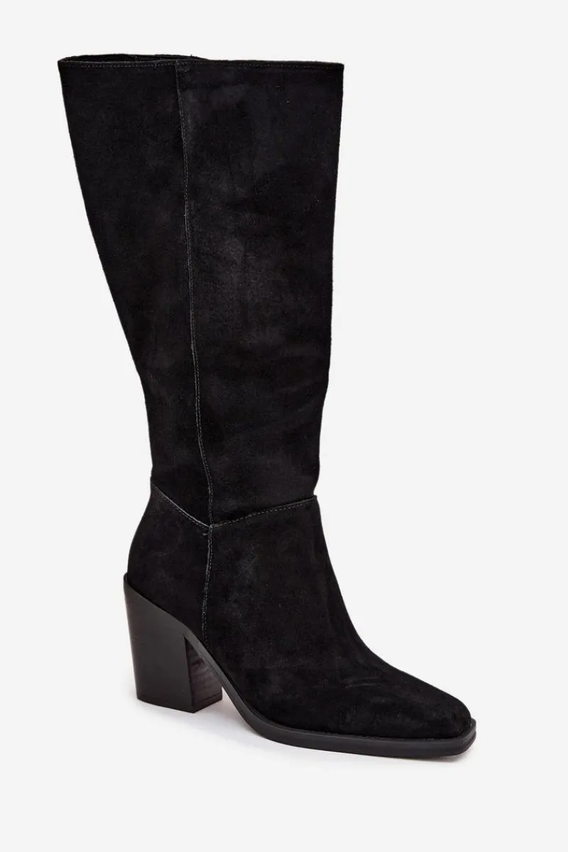 Clearance Boto Zamszowe Kozaki Na Słupku Zamek Czarne Lissara Czarny