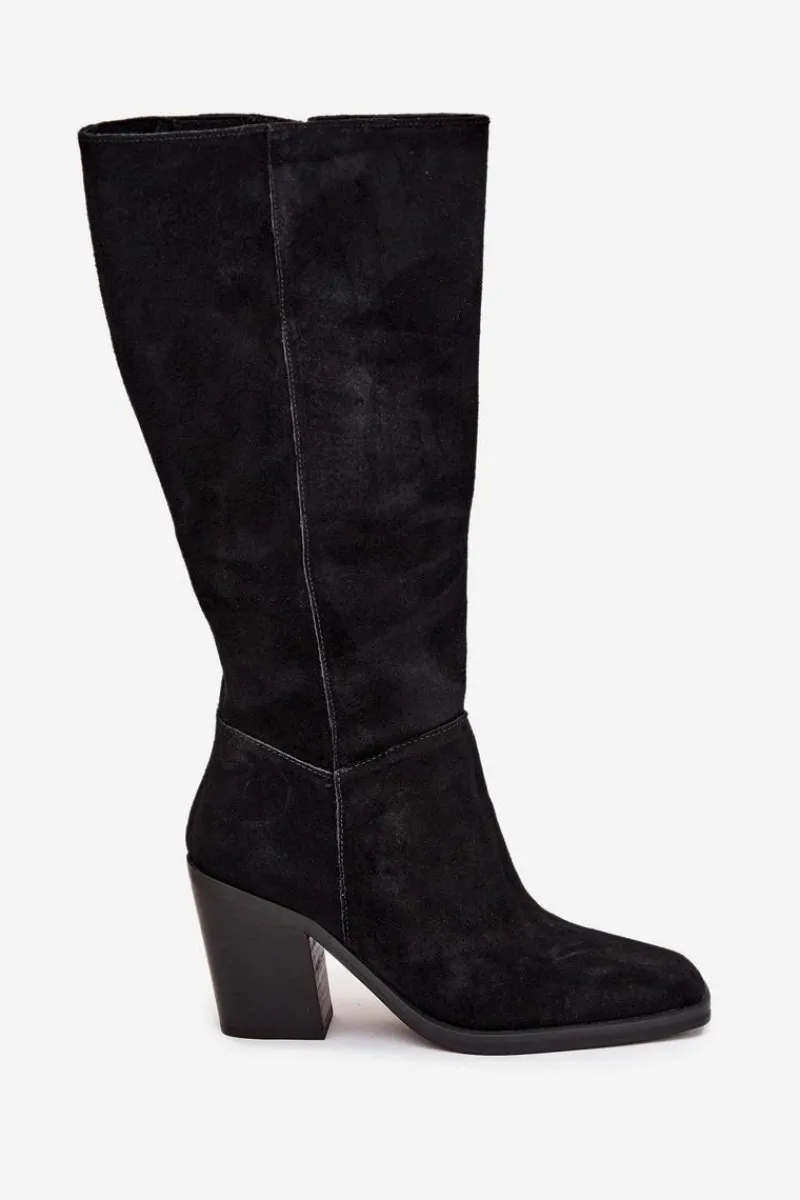 Clearance Boto Zamszowe Kozaki Na Słupku Zamek Czarne Lissara Czarny