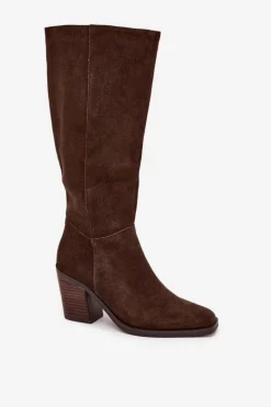 Clearance Zamszowe Kozaki Na Słupku Zamek Czekoladowe Lissara Damskie Kozaki Ocieplane|Kozaki Na Słupku